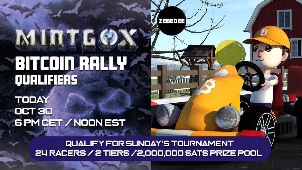 The #Bitcoin Rally Tournament qualifiers and the race towards 2,000,000 sats start in 2 hours! 🦇
More info on the MintGox webpage: mintgox.com/bitcoin-rally/