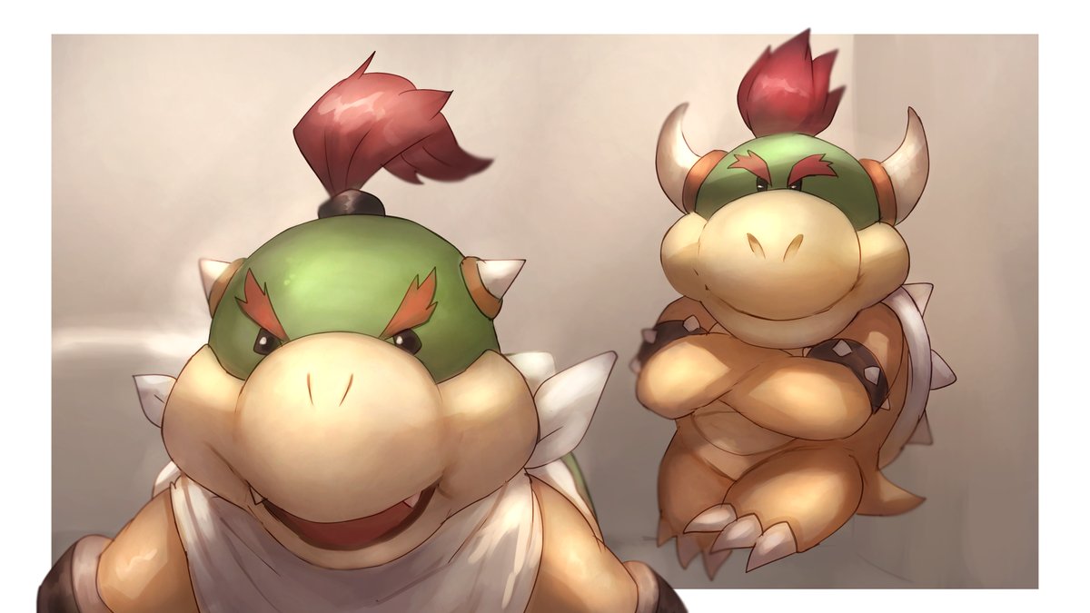 bowser fangs spikes red hair smile crossed arms horns open mouth  illustration images