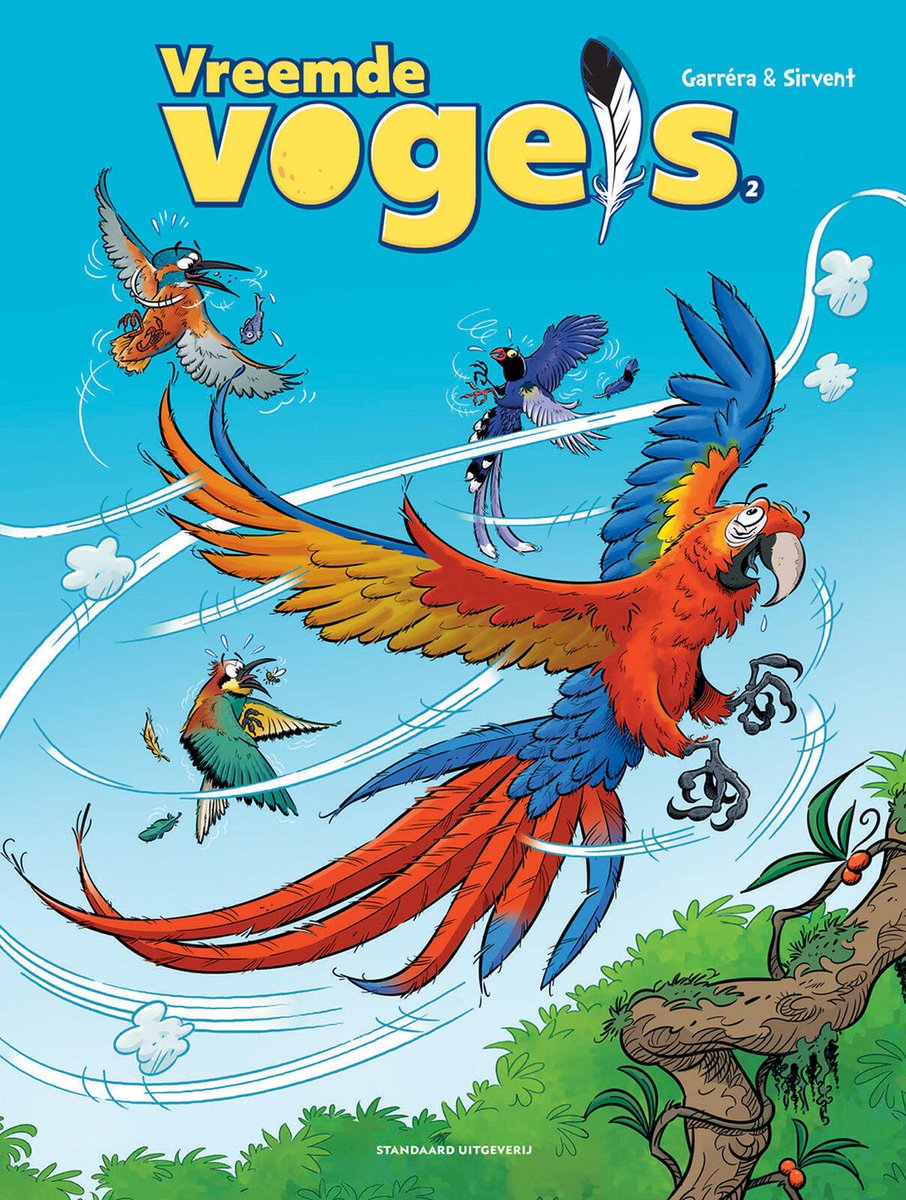 stripland_BENL's tweet photo. Overal om ons heen, in de lucht, in de bomen, in de tuin. Zelfs in onze taal: zingen als een nachtegaal, een kip zonder kop. In dit 2de deel van #VreemdeVogels vol weetjes en humor kom je alles te weten over onze gevederde vrienden. Woensdag te koop. #Garréra #Sirvent https://t.co/SNkf6PtDwy