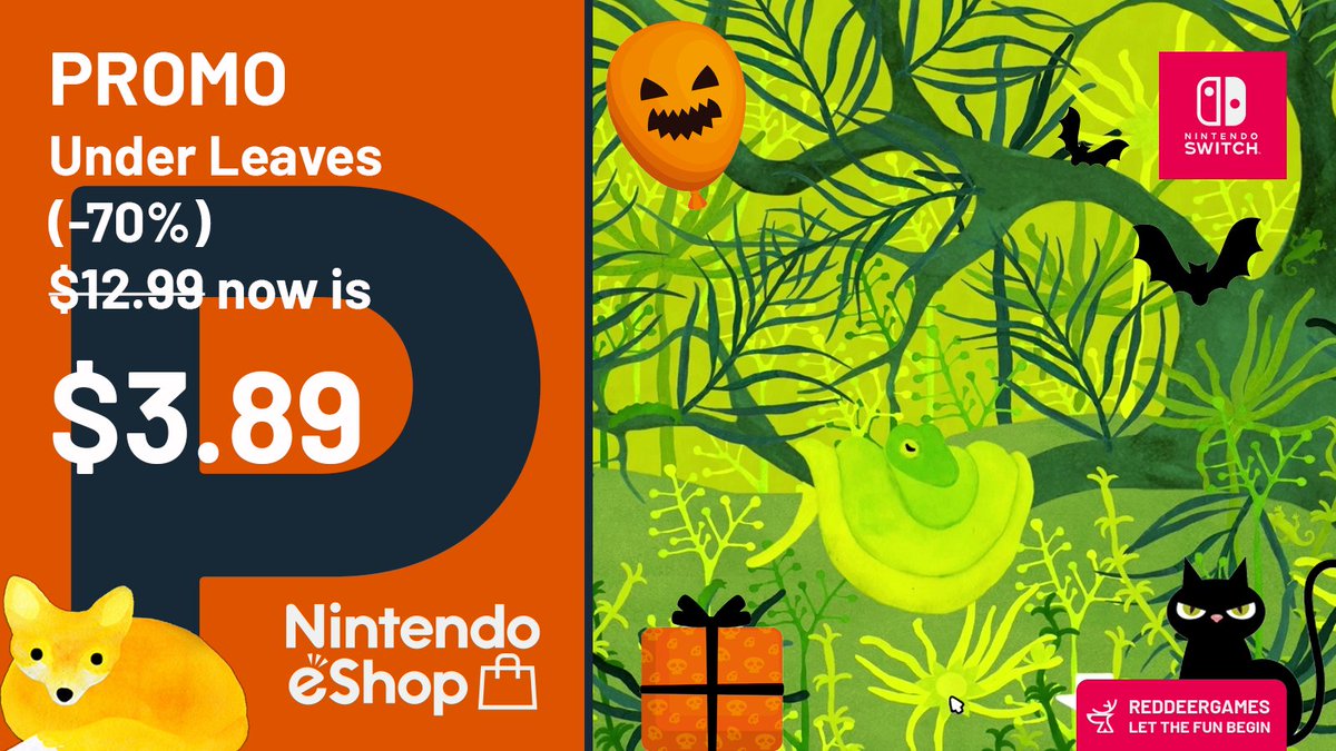 ❗Spooky, scary... Sale is here👻❗

Enjoy your halloween weekend with #underleaves 🍂 on #NintendoSwitch

Now with - 70% discount!!!🤯 
bit.ly/2ZAcA1o

#indiegames #indiedev #reddeergames #nintendo #halloween #sale"