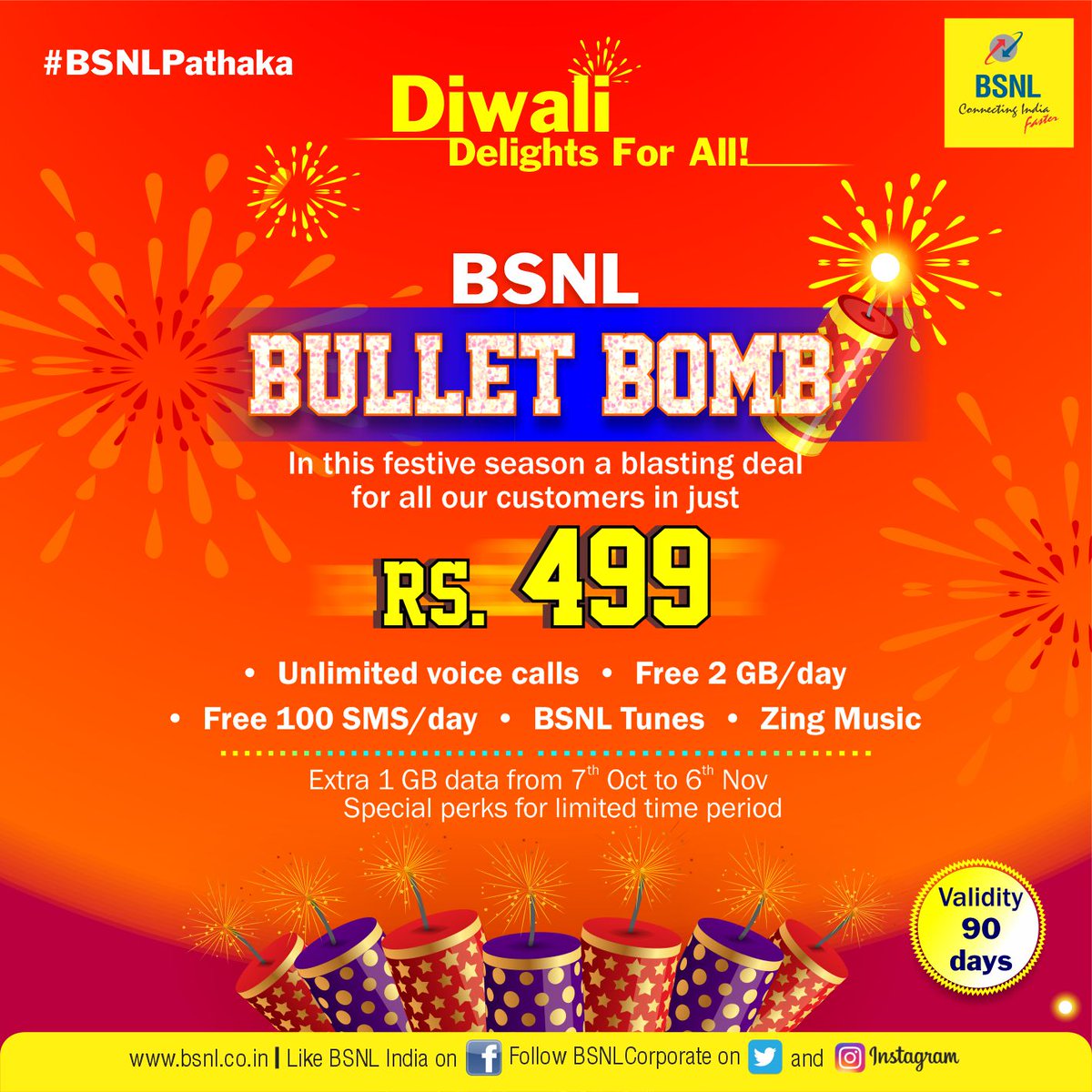 BSNLCorporate's tweet photo. #BSNL brings a blasting deal this #Diwali. Avail this #Pathaka offer and have a Happy and Safe Diwali!
#BSNLPathaka #DiwaliOffer #BSNL499 #STV499 #ZIngMusic https://t.co/X5d5VnTJZH