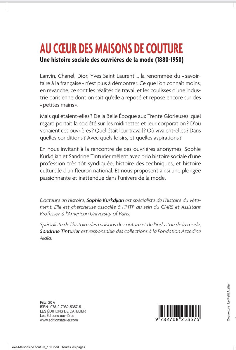 [PUBLICATION]
.
Au cœur des maisons de #couture. Une histoire sociale des #ouvrières de la #mode (1880-1950), aux éditions de l’Atelier 
.
Une plongée au cœur du quotidien personnel et professionnel des #midinettes au début du 20e siècle.