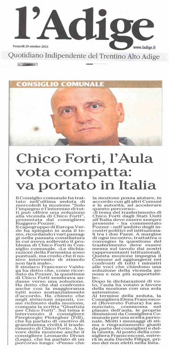 FreeChicoForti's tweet photo. "Solo l'impegno e l'interesse di tutti può offrire una soluzione alla vicenda di #ChicoForti " 
#chicofortifree 
#freechicoforti 
#luigidimaio 
#martacartabia 
#italia 
#rovereto 
#ladige https://t.co/UjZNhLtaQo