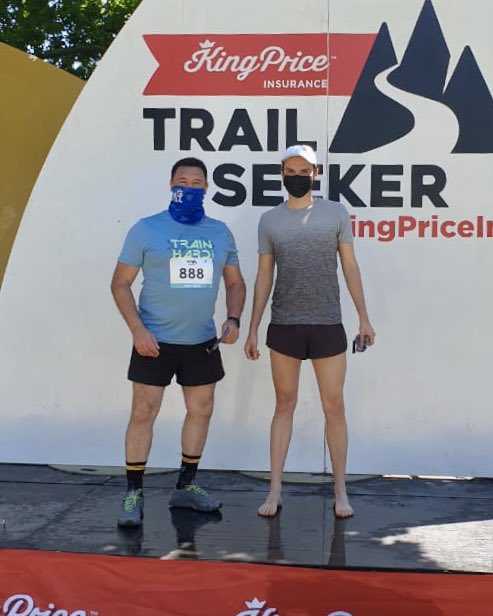 Herman De la Guerre, Philip Pretorius and Andre De Vos have crossed the 5 km finish line in first, second and third place respectively — well done!

#RaceDay #KingPriceTrailseekerRUNSeries #KingPriceTrailseeker