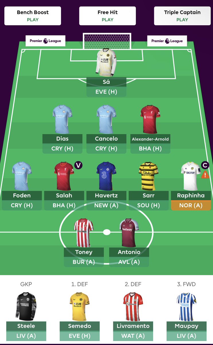 FPLConnor's tweet photo. GW10 
Raph ©️
Tierney -> Dias 
Good luck all 👍 https://t.co/Aepa3vQmAS