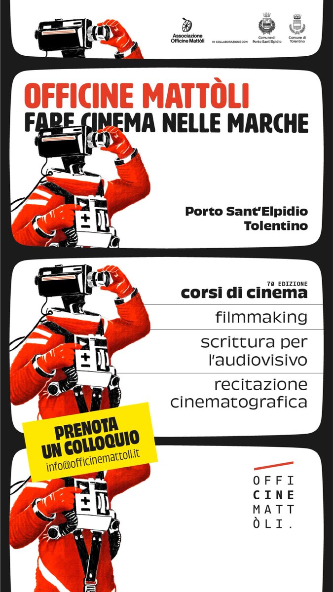 OfficineMattoli's tweet photo. La prossima edizione dei nostri corsi di cinema è in partenza! Prenota un colloquio conoscitivo 🎬 https://t.co/BrWDTPGaeo