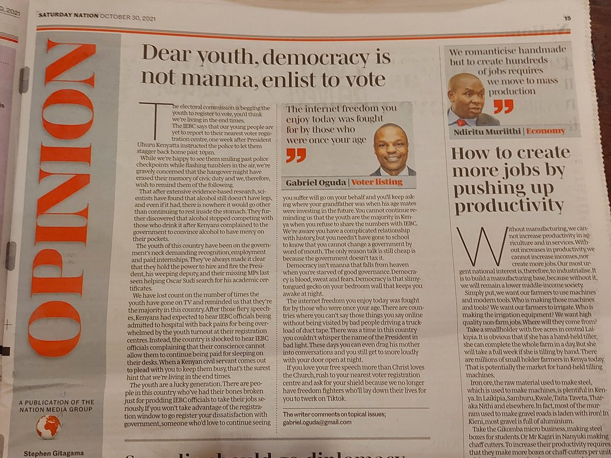KYouthAssembly's tweet photo. Dear youth, democracy is not manna, enlist to vote @gabrieloguda https://t.co/4Ho0joapu8