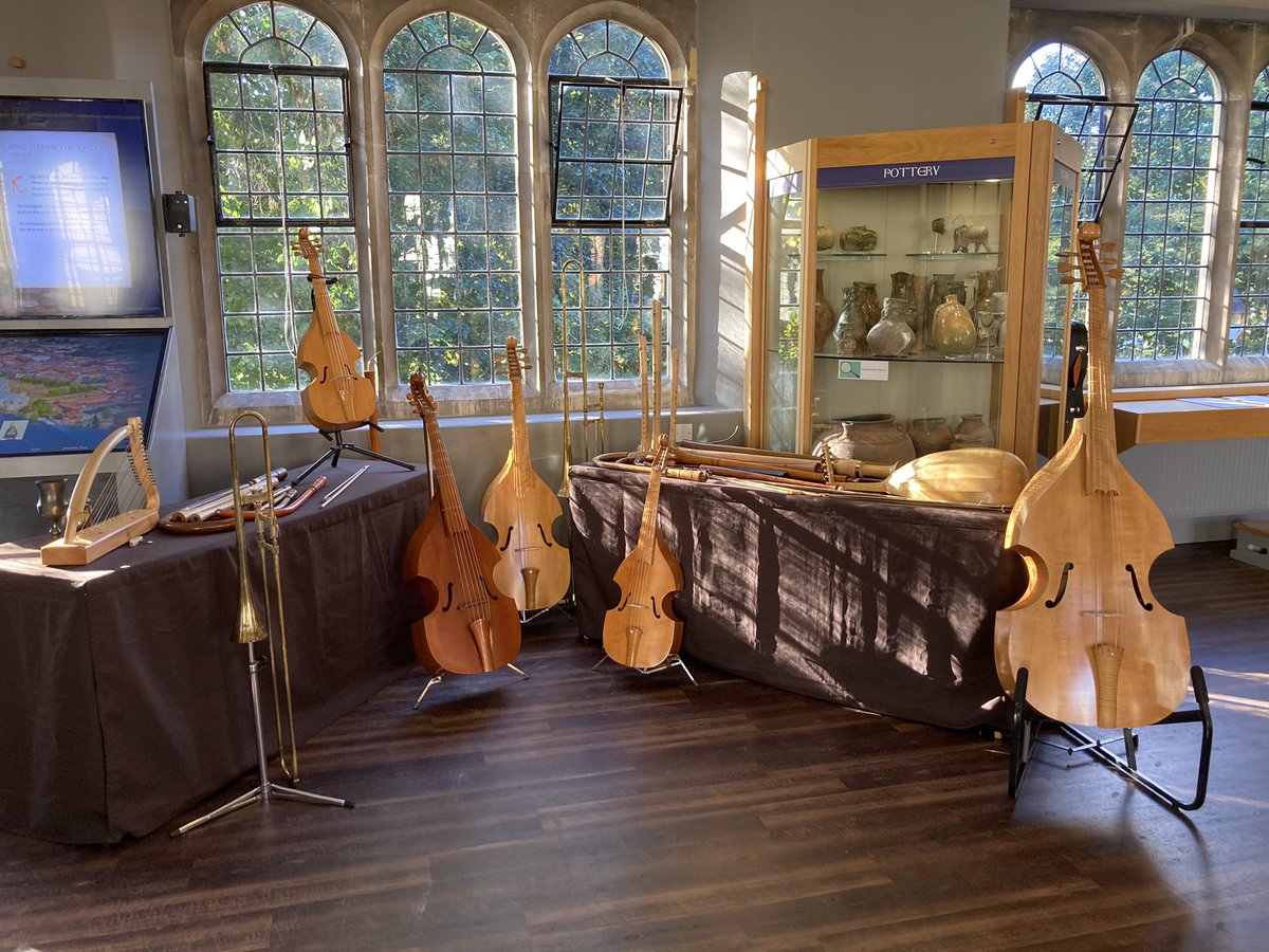 courtlyemusick's tweet photo. Courtlye Musick all set at Winchester City Museum. #viols #shawms #sackbuts #recorders #crumhorns #lute #harp #earlymusic #Tudors https://t.co/szcSRXjh4N