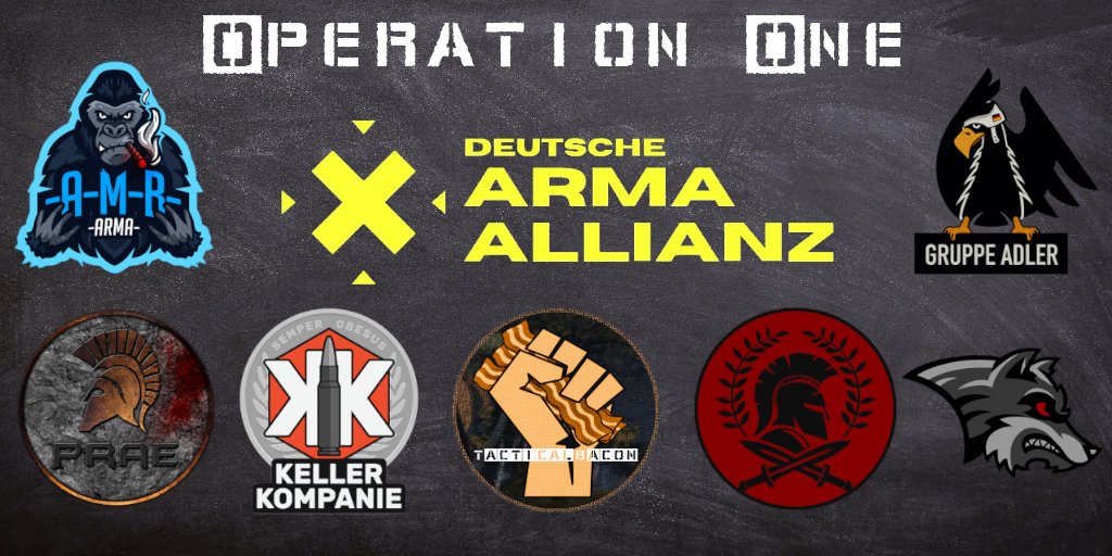 Heute startet das Auftaktevent "Opration One" unseres Community Projektes.
Mit dabei sind <a href="/ArmaMachtBock/">Arma macht Bock!</a> @Gruppe_Adler <a href="/PraeGarde/">Praetorianische Garde</a> <a href="/kellerkompanie/">kellerkompanie</a> @TacticalBaconDE <a href="/spartancorp/">Spartan Corporation</a> <a href="/WolfCorpsGER/">Wolf Corps Arma</a> 
Erstellt wurde die Mission von [TB] <a href="/xdarkeyex/">xdarkeyex</a> und gehostet wird sie bei <a href="/Nato_Taskforce/">Nato-Taskforce</a>