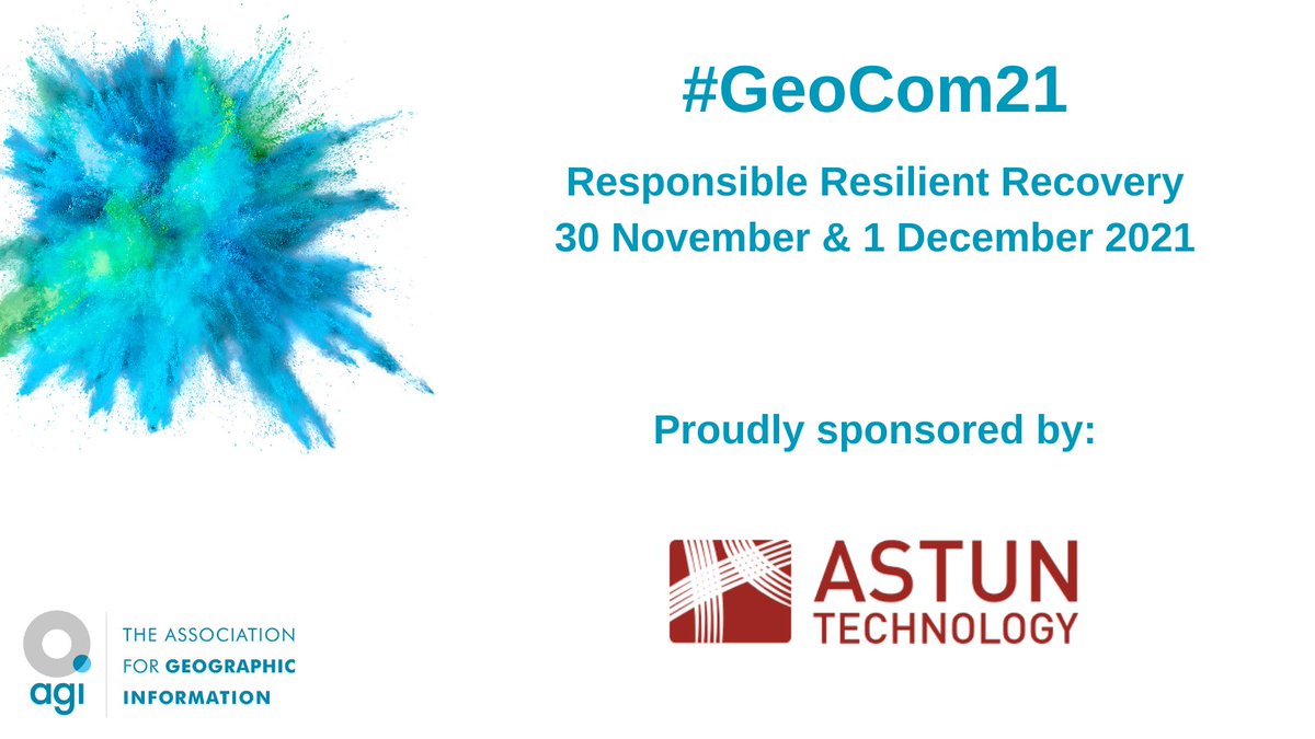 Responsible Resilient Recovery #GeoCom21 | 30 November &amp; 1 December 2021 over 2 afternoons | Proudly sponsored by Astun Technology <a href="/astuntech/">Astun Technology</a>

Find out opportunities &amp; benefits for conference sponsorship, please get in touch with us. 

Register to attend: bit.ly/3aTOeC4