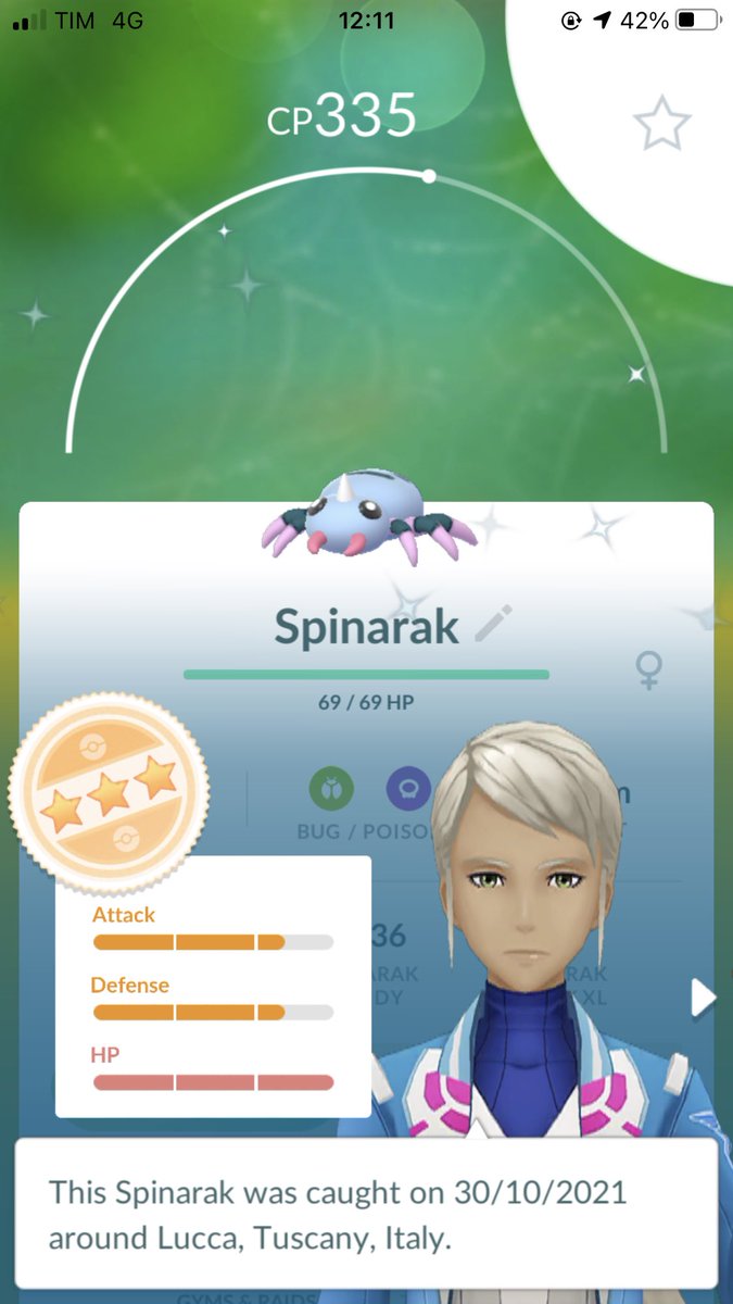 Finally after 800 #spinarak . I’ve found it in Lucca during #luccacomicsandgames ✨.

#shiny #pokemonGo #pokemonGoApp #PoGO #pokemonshiny #shinypokemon #shinyhunter #shinyhunting #shinyhunt