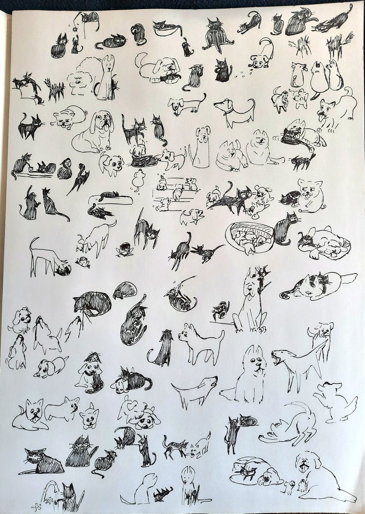 ludovicabacci1's tweet photo. Sheet A3 full of cats and dogs...
#sketches #cat #dog #pendrawing 🐶🐱🖊 https://t.co/co5dEvOFku