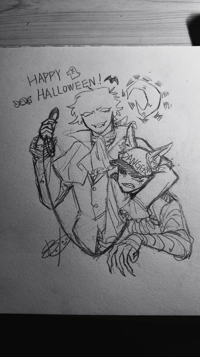 bediebcroll's tweet photo. 🍬🎃🎃万圣节快乐🦇🦇🍬
（Mike是狼人但是我不是很会画动物😢😢） https://t.co/8UgJ89Qv2v