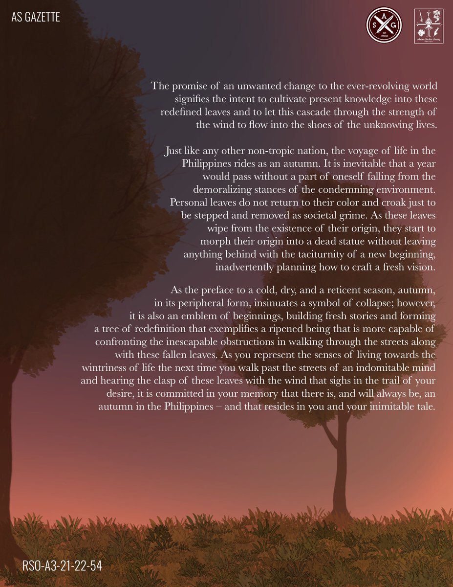 UST_ASGazette's tweet photo. The Philippine Autumn
By Prince Ernest Eugene Ronson Sabado
#ASGazette
#ASGLiterary
Layout by Sabina De Veyra https://t.co/1DMBDJBUCD