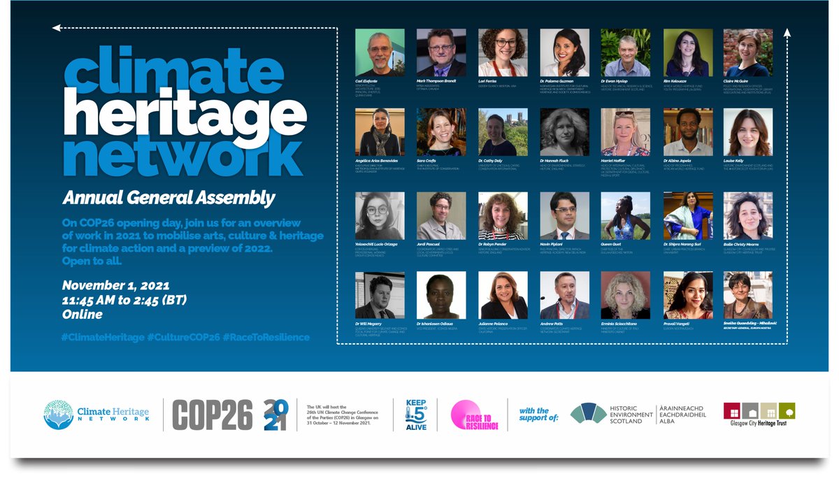 On Monday, we've planned our own #ClimateHeritage World Leaders Summit -- and YOU'RE invited! 
✨Join us at 11:45am British Time (7:45 New York; 12:45 Paris; 1:45 Johannesburg; 5pm New Delhi) as we launch #COP26 together. 
🔗 eventbrite.com/e/climate-heri…
#ClimateHeritage #CultureCOP26