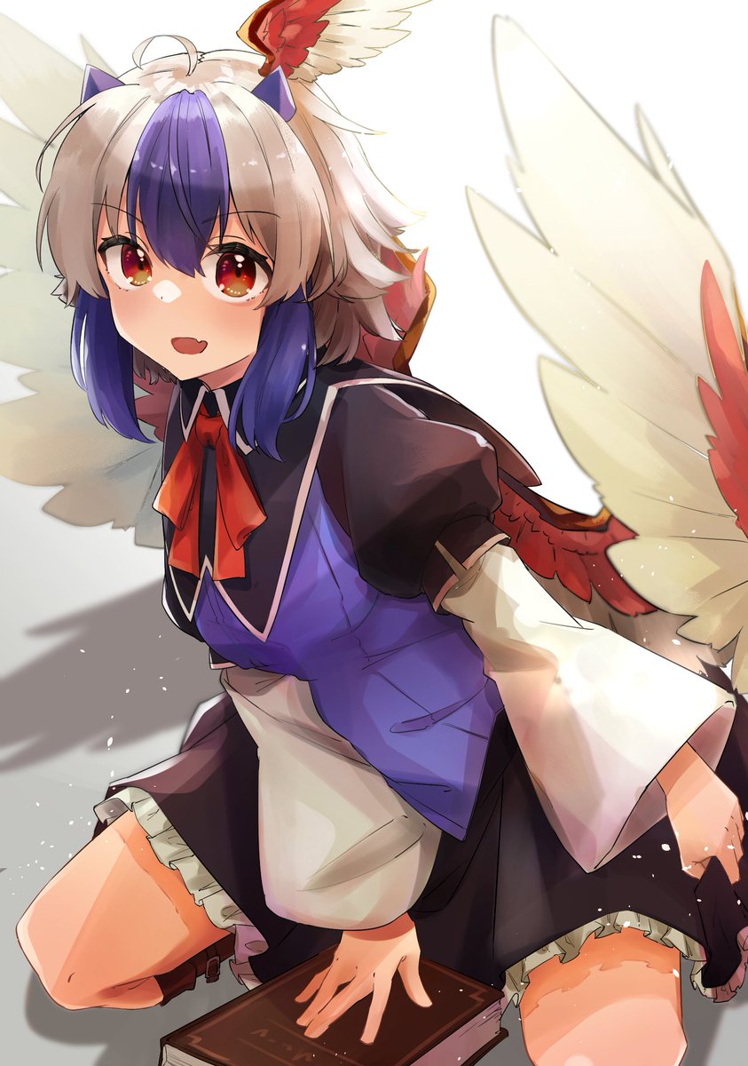 tokiko (touhou) 1girl solo wings horns head wings book red eyes  illustration images