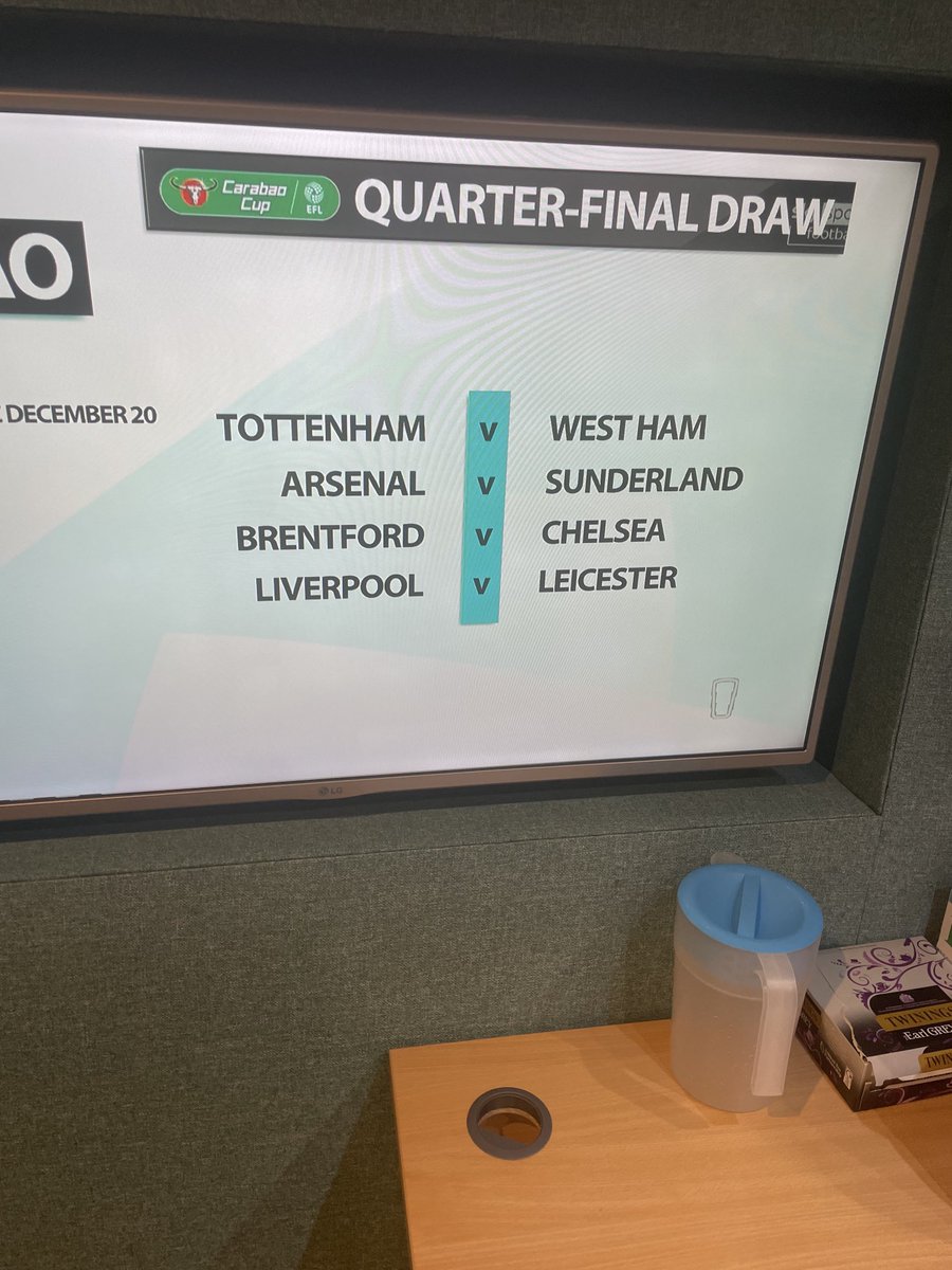 RealRomfordPele's tweet photo. Fantastic Games in the Quarter finals  Carabao Cup. Decent Draw For the ⁦@Arsenal⁩ 😁 https://t.co/nfxYOg7WCh