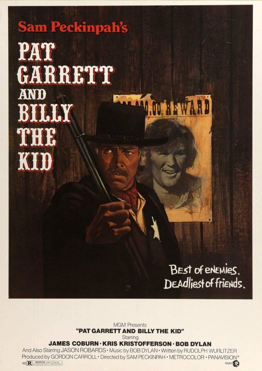 MacReadys_Beard's tweet photo. #1001HorrorMovies 63/70
Pat Garrett and Billy the Kid ('73)
⭐⭐⭐½
I'll say straight up, the pre-credit opening can absolutely fuck off. That aside, a drunken Peckinpah is on form, helped by his stars and the excellent soundtrack by #BobDylan. A violent and sleazy #70s western. https://t.co/0EwpTlCAaS