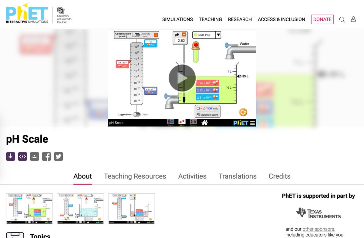 pH Scale - pH | Dilution | Concentration - PhET Interactive Simulations phet.colorado.edu/en/simulations… 
    <a href="/PhETsims/">PhET Sims</a>