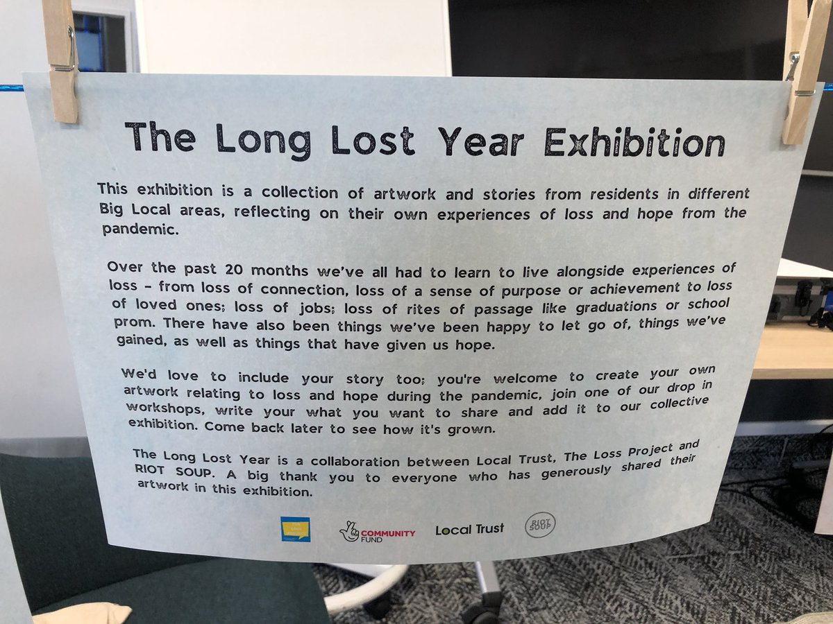 harriet1marsden's tweet photo. Particular highlight of #Connects21 is The Long Lost Year - collab between @LocalTrust and @RIOT_SOUP to allow #biglocal communities to reflect on the pandemic in an artistic way, creating an interactive and cathartic exhibition space to honour loss and share experiences https://t.co/q0TNXkssEK