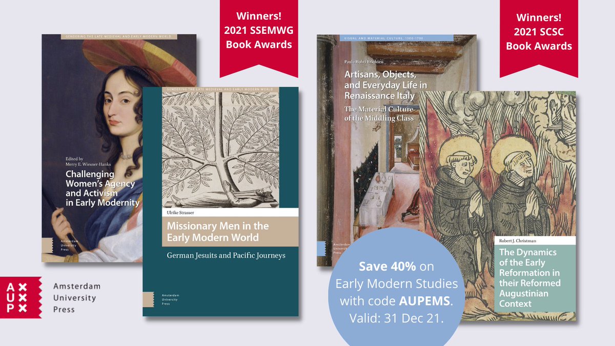 Amsterdam Univ Press (@amsterdamupress) on Twitter photo What a week! Announced at <a href="/16CSociety/">Sixteenth Century Society</a>, the Gerald Strauss Book Prize goes to Robert Christman, "The Dynamics of the Early Reformation in Their Reformed Augustinian Context" and the Bainton Prize to Paula Hohti Erichsen, "Artisans, Objects, and Everyday Life in Renaissance Italy! What a week! Announced at <a href="/16CSociety/">Sixteenth Century Society</a>, the Gerald Strauss Book Prize goes to Robert Christman, "The Dynamics of the Early Reformation in Their Reformed Augustinian Context" and the Bainton Prize to Paula Hohti Erichsen, "Artisans, Objects, and Everyday Life in Renaissance Italy!