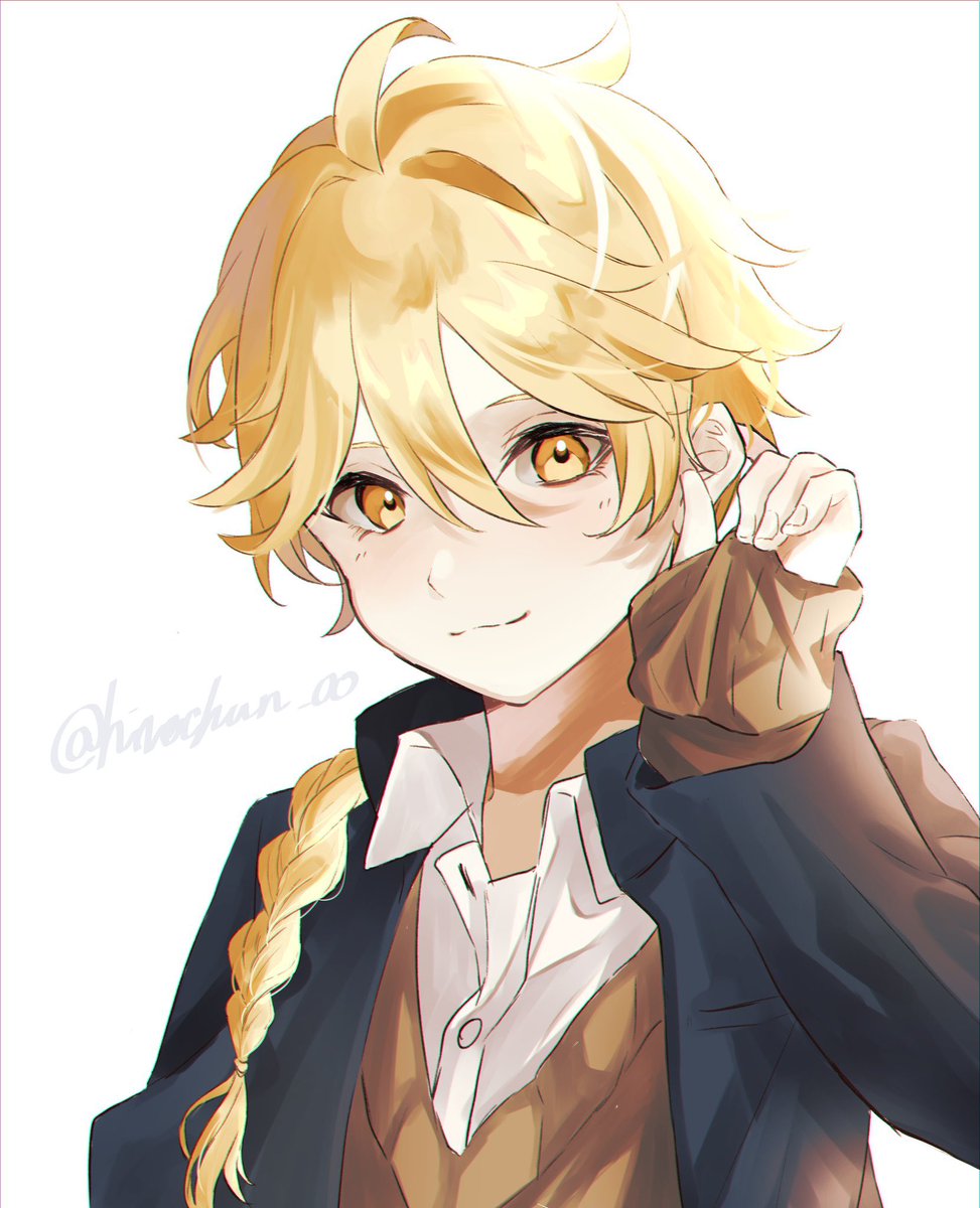 aether (genshin impact) 1boy blonde hair male focus braid yellow eyes solo long sleeves  illustration images