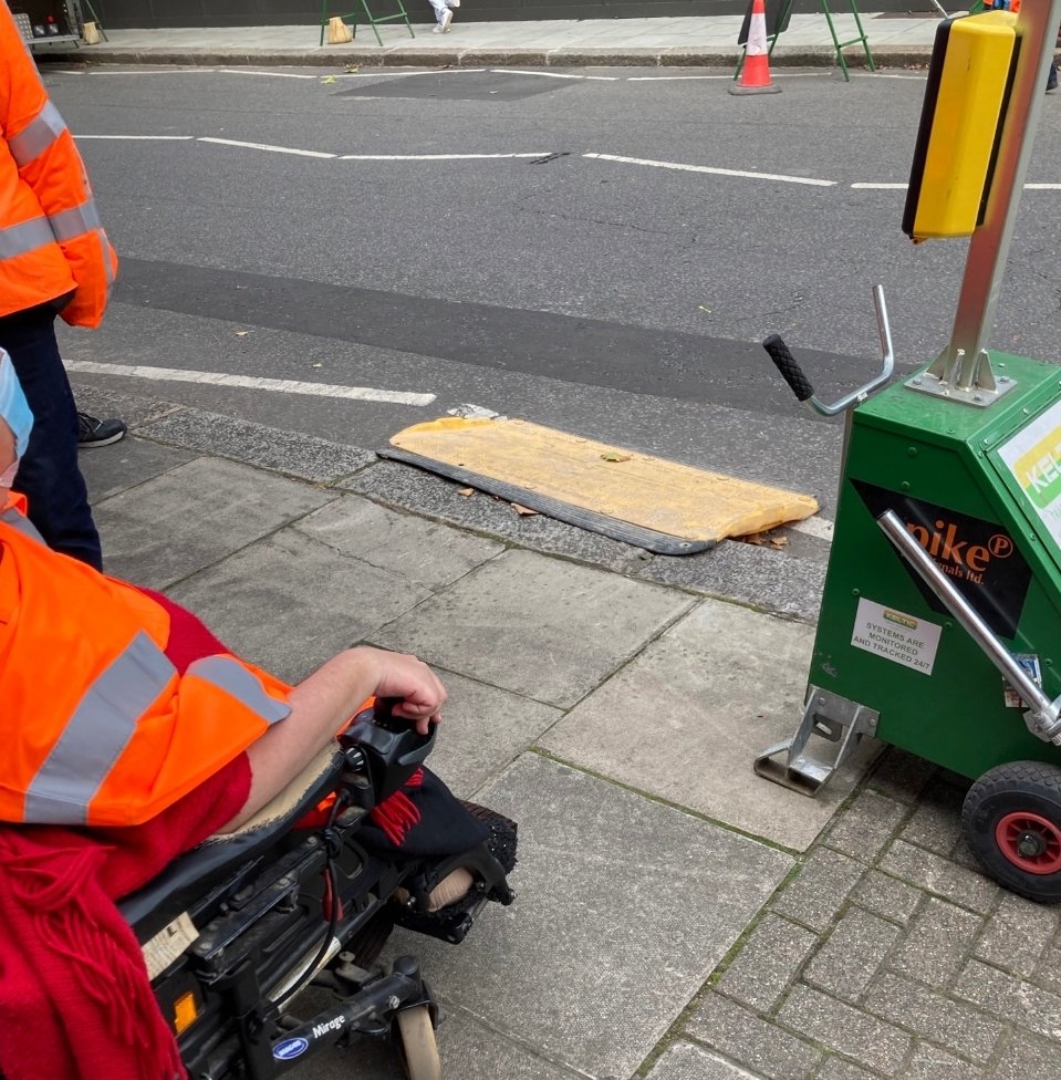 MBCyclingTM's tweet photo. With @RBKC promoting disability equality at roadworks. Good to see @CadentGasLtd @GNetworkComms & @UKPNnews in attendance. Thanks to #ADKC members for highlighting what barriers to access look like & what we must consider with traffic management design! https://t.co/E4RXMqas2i