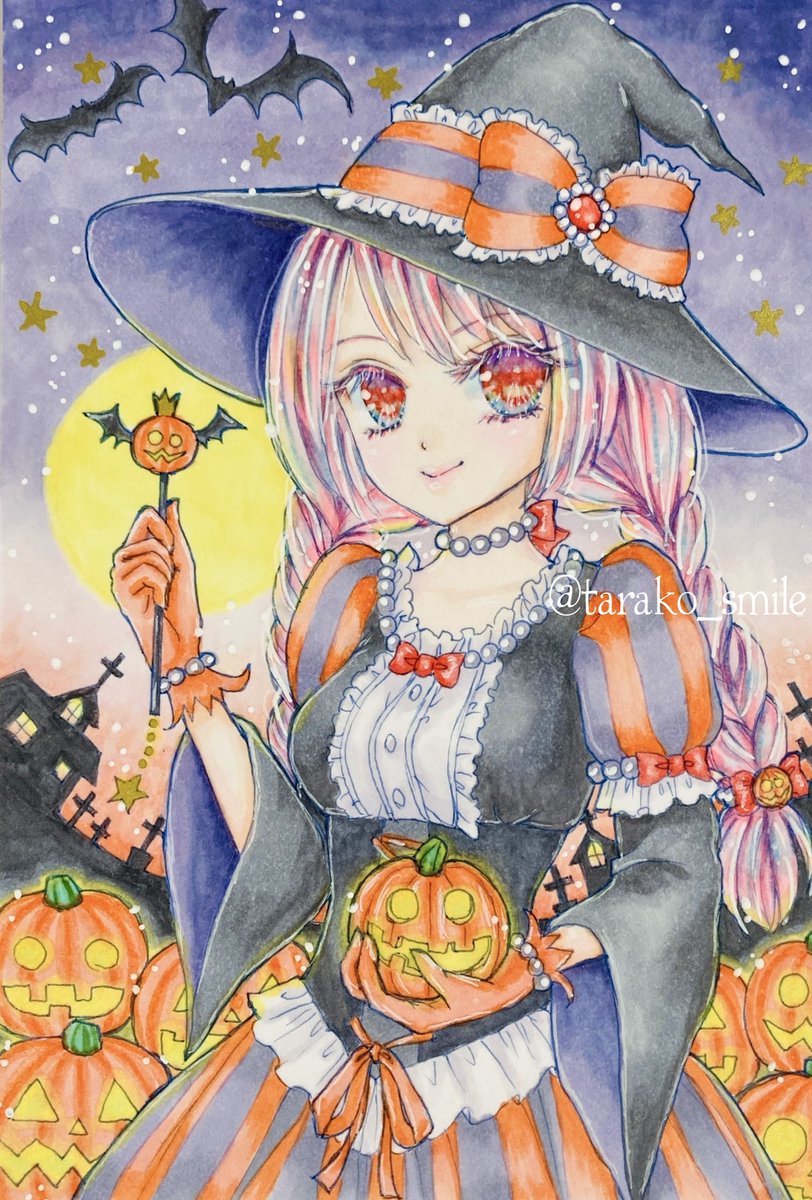 1girl hat witch hat blue hair red necktie solo traditional media  illustration images