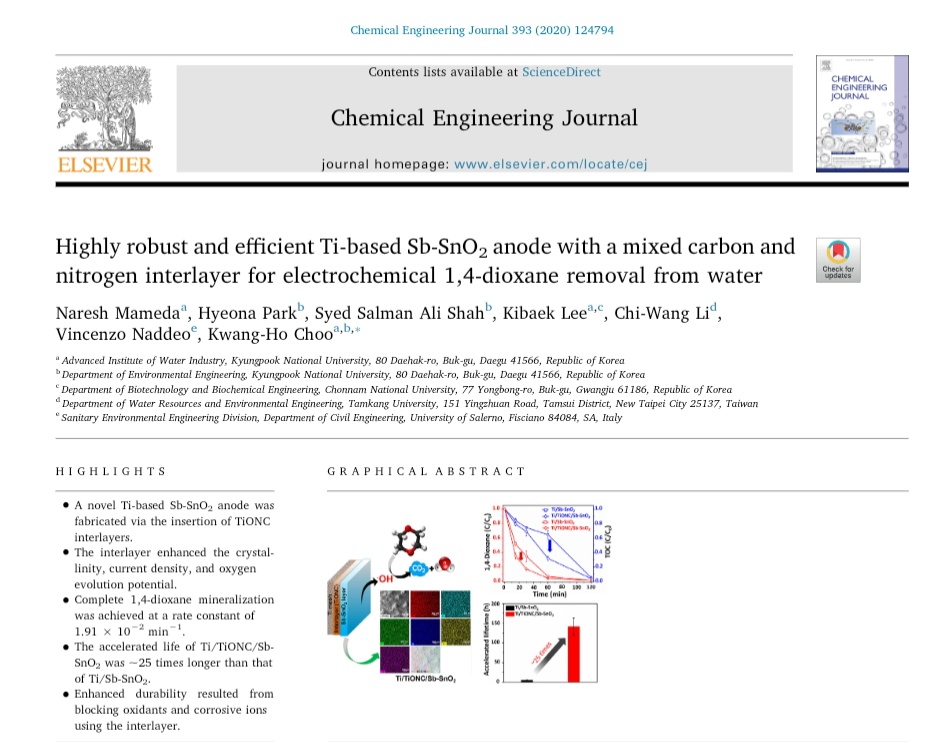 Syed Salman Ali Shah (@salmankakakhell) on Twitter photo A highly stable and efficient Ti/TiONC/Sb-SnO2 electrode with significantly longer (∼25 times) lifetime than that of either the control or any Sb-SnO2 electrode modified with non-precious materials reported in the literature.
<a href="/Chem_Eng_J/">Chemical Engineering Journal</a>
For details: doi.org/10.1016/j.cej.… A highly stable and efficient Ti/TiONC/Sb-SnO2 electrode with significantly longer (∼25 times) lifetime than that of either the control or any Sb-SnO2 electrode modified with non-precious materials reported in the literature.
<a href="/Chem_Eng_J/">Chemical Engineering Journal</a>
For details: doi.org/10.1016/j.cej.…