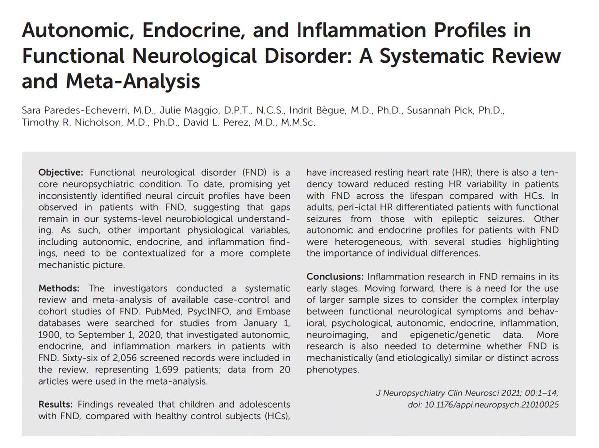 DavidLewisPerez's tweet photo. Sharing article led by Dr. Sara Paredes-Echeverri on Autonomic, Endocrine, &amp; Inflammation Profiles in Functional Neurological Disorder: A Systematic Review &amp; Meta-Analysis. @MGHNeuroSci @indrit_begue @susannah_pick @Tim_R_Nicholson @FNDHope @FNDSociety 
 https://t.co/dDFEuqlQe2 https://t.co/xGVOPb3cN1