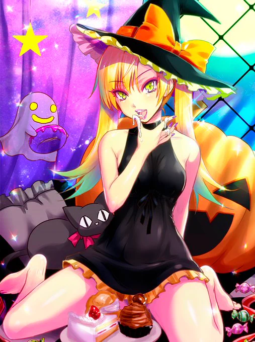 イタズラしてくれないと食べちゃうぞ!👻🎉

最初は生配信での落描きだったのが、途中から色塗り始めて、2年越しでまだ配色に悩んでる 笑
無計画よくない🙄
どっちの方が皆さんの好みかな～? 