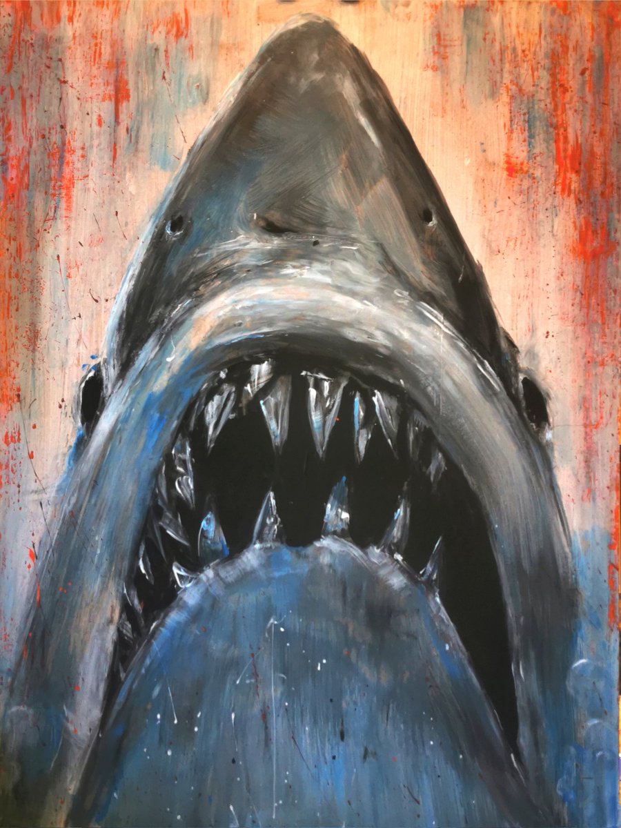 Jaws - Close Encounters
. 
30" x 22" approx
Acrylic on artboard.
<a href="/thedailyjaws/">The Daily Jaws</a>
#jaws #stevenspielberg #scifiart #fantasyart #royscheider #traditionalpainting #jawsfanart #peterbenchley #thedailyjaws #sciencefictionart #originalart #originalpainting #mancave #brucetheshark #horror