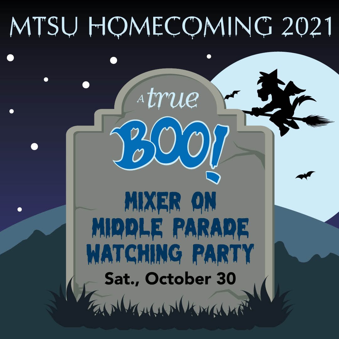 MTSUHomecoming's tweet image. The day we have all been waiting for is finally here 👻
We kick off the day with a Parade Watch Party at 9:30am on the Alumni House Grounds 🤩 
The parade starts at 10am on East Main to Middle Tennessee Blvd. 😎
Finally the Homecoming Football game is at 2:30pm vs Southern Miss!