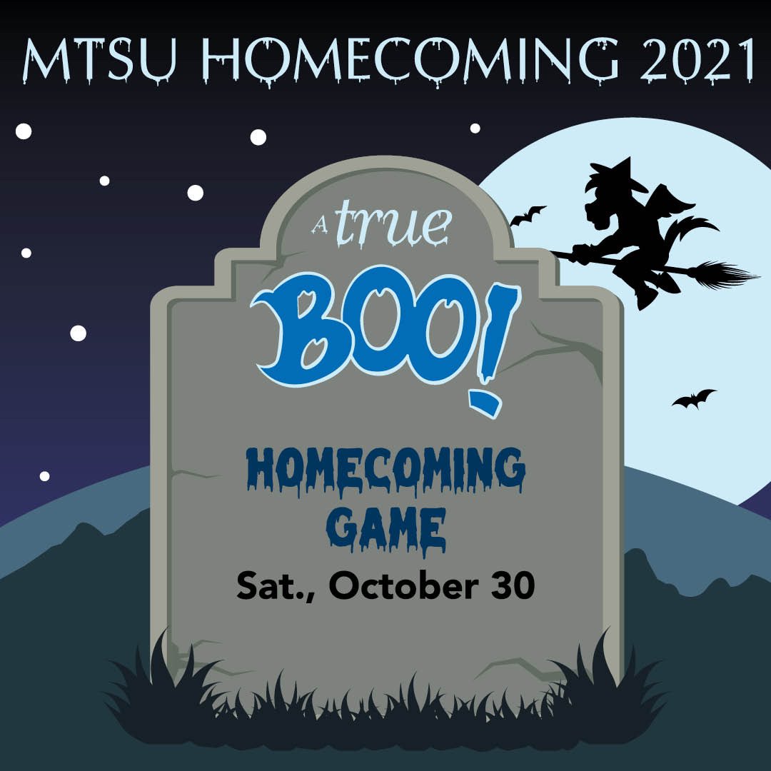 MTSUHomecoming's tweet image. The day we have all been waiting for is finally here 👻
We kick off the day with a Parade Watch Party at 9:30am on the Alumni House Grounds 🤩 
The parade starts at 10am on East Main to Middle Tennessee Blvd. 😎
Finally the Homecoming Football game is at 2:30pm vs Southern Miss!