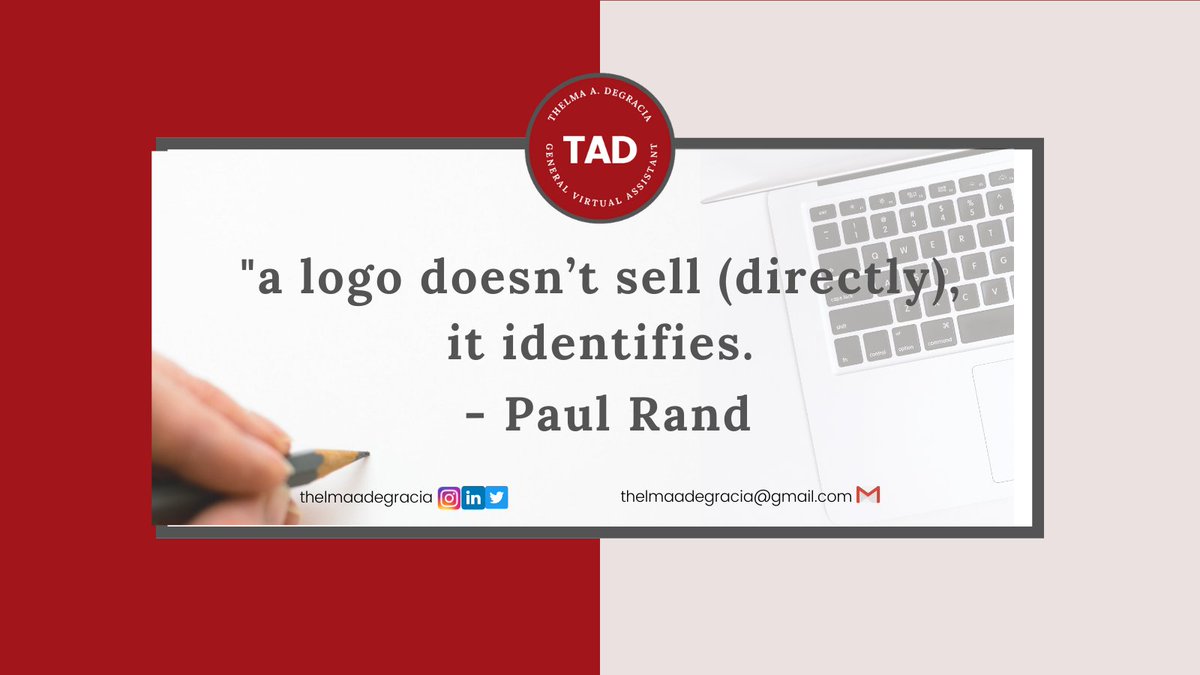 ThelmaVirtual1's tweet image. A logo should be more than just a symbol of identification.
If a logo is well designed, then it helps your company convey attention and establish the trust of your target audience.

#logo #logomaker #logoideas #assertiveVA #branding