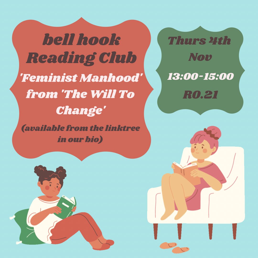 bell hooks bookclub ! A link to the ready ‘Feminist Manhood’ can be found in the linktree in our Instagram bio (warwickantisexismsociety on insta), under ‘bell hooks extract’
We hope to see many of you there 🥰 

Love and solidarity, 
WASS
💜💜💜