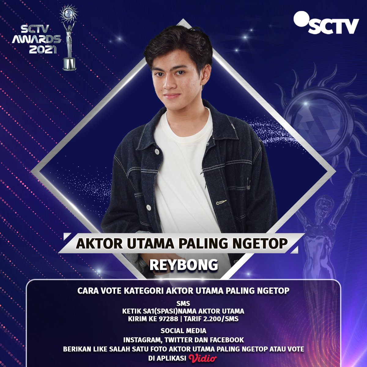 SCTV's tweet photo. Berikan dukungan untuk Rey Bong untuk memenangkan Kategori Aktor Utama Paling Ngetop dengan cara like tweet ini!
Baca mekanisme selengkapnya, ya!
 
#VoteSA2021 #SA1 #SCTVSpesial #SA2021ReyBong https://t.co/0uZTWHNSLZ