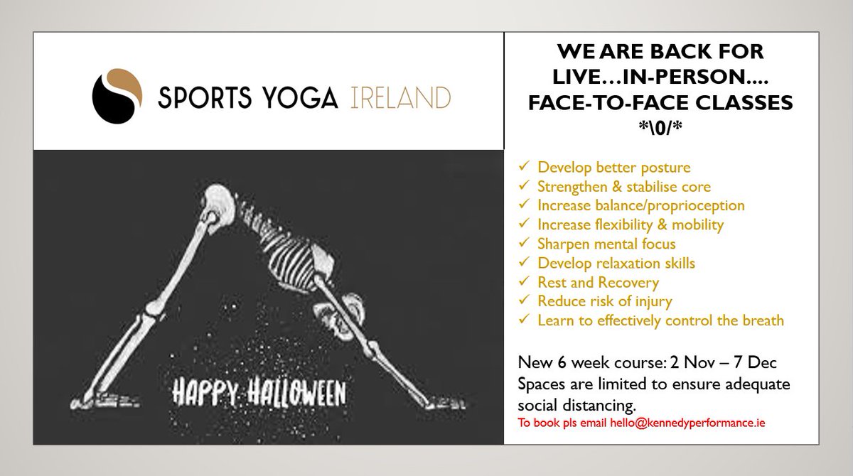 SportsYogaIRL's tweet photo. FACE-TO-FACE #sportsyoga classes are back *\○/*

New 6 week course starts Tuesday @terenurerugby

Dm for deets 🎃🕷 https://t.co/QCIMrMHwld