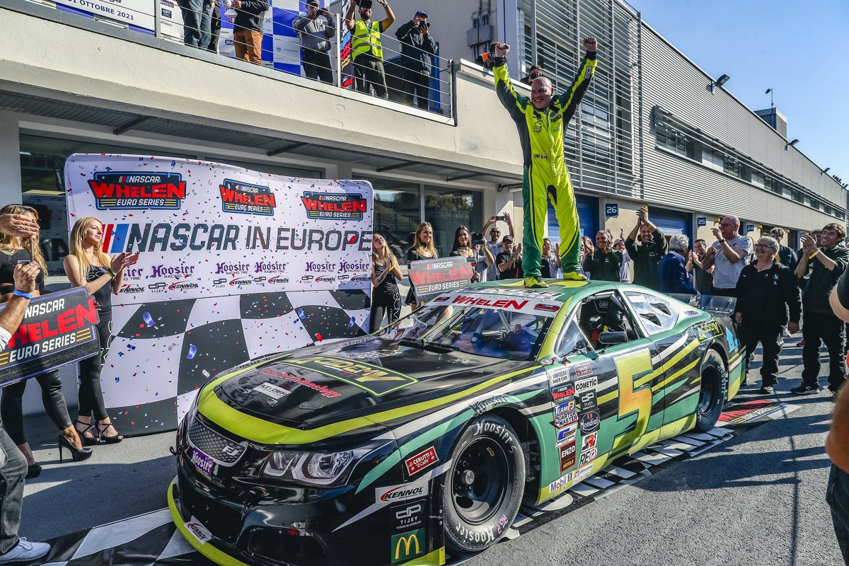 VilleneuveNews's tweet photo. VICTORY LANE in #EuroNASCAR!
A fantastic win for Jacques Villeneuve in Italy, overcoming a 5 second penalty to finish P1!
JV will start from pole position for tomorrowโs race.
#JV5 https://t.co/ikOciVLJln