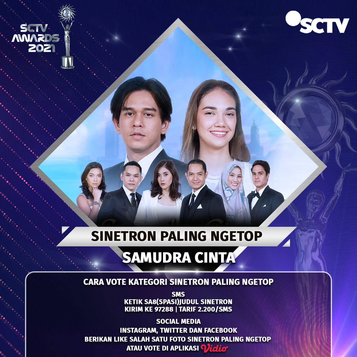 Dukung "Samudra Cinta" untuk memenangkan Kategori Sinetron Paling Ngetop dengan cara like tweet ini!
Cek mekanisme selengkapnya, ya!
 
#VoteSA2021 #SA8 #SCTVSpesial #SA2021SC