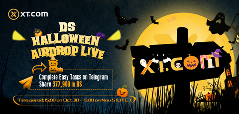 XTexchange's tweet photo. 🎃DS @baa_sid  Halloween Airdrop Coming soon 🎃

 ⏰ Time: 15:00 on Oct 30 - 15:00 on Nov 5 (UTC）

💰 Complete Telegram Tasks! Share $377,900 DS Rewards Pool! 

Interact with 👉 @xt_airdrops_bot 👈  on Telegram  ! 

🧛‍♀️ Stay tuned for more airdrops  🧛‍♀️
https://t.co/Gv8rn3Di8r https://t.co/ZOh7hASQWH