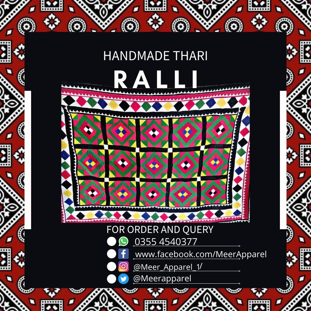 Meer_Apparel's tweet photo. Finally, the wait is over, here we are with beautiful Thari Rali with 100% and purely handmade from best quality fabrics (Silk and cotton) used, Kindly inbox for more details including size and price.
#MeerApparel 
#SindhiTradionalRalli #PakistanCulture https://t.co/yvbR7oyINK