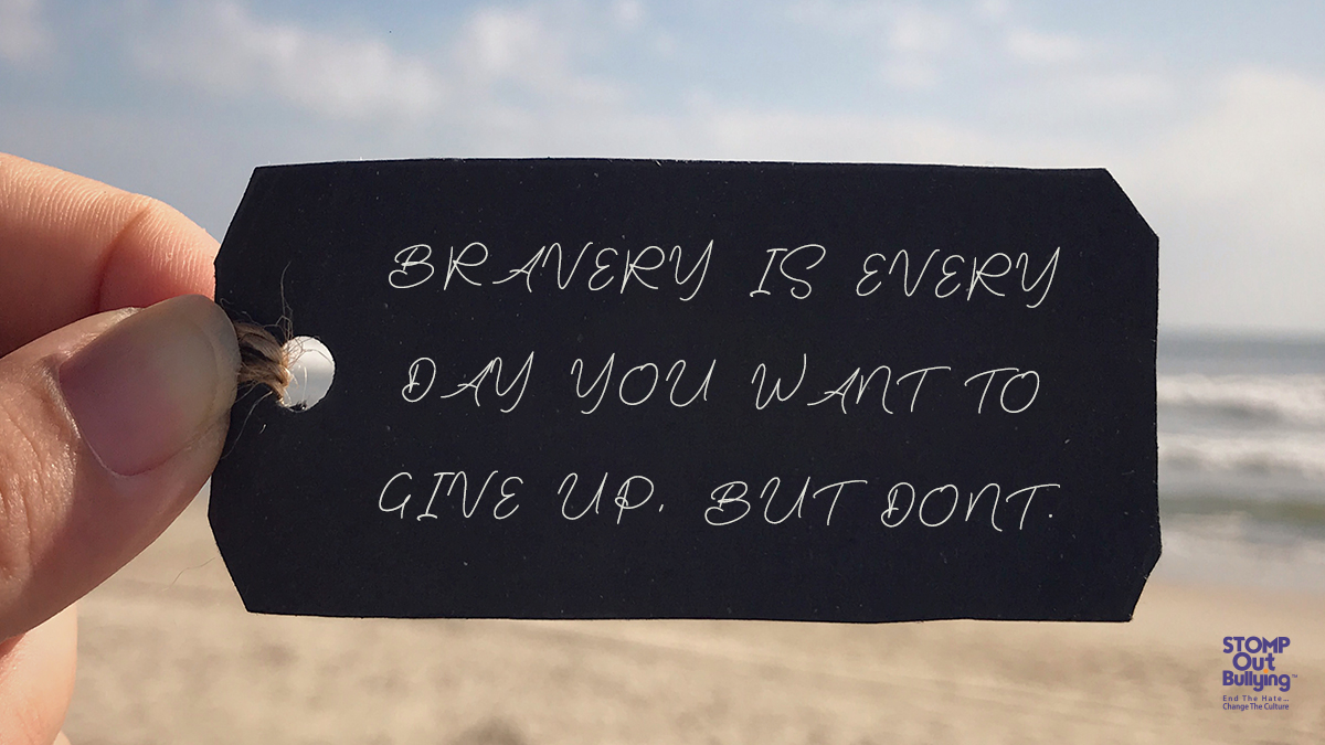 STOMPOutBullyng's tweet photo. Regardless of what people say, be proud of the bravery it takes to challenge the status quo. Carry on being your unique self and #standup for others. #STOMPOutBullying https://t.co/1HpgEzYCQz