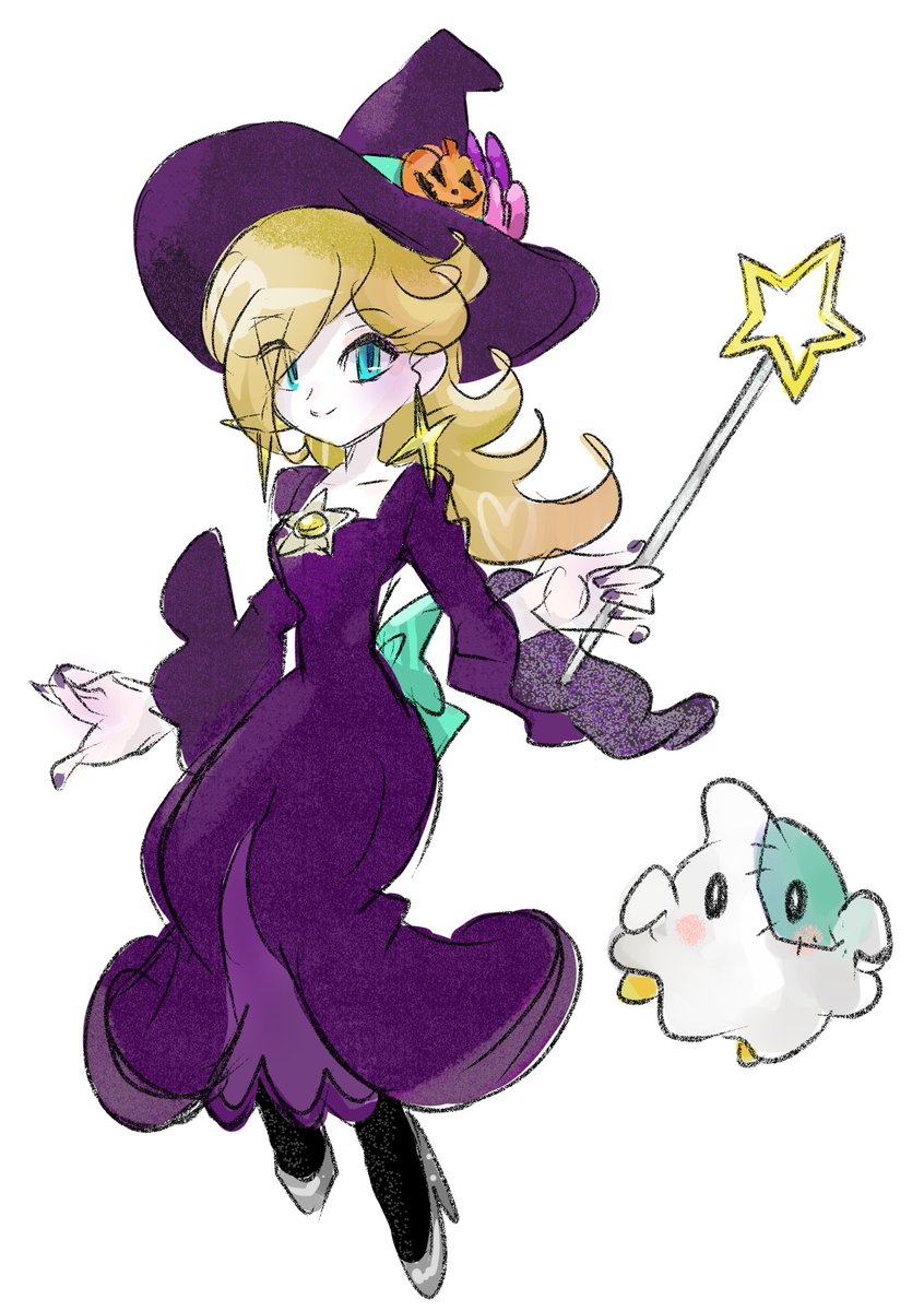 rosalina 1girl wand blonde hair hat holding wand dress witch hat  illustration images