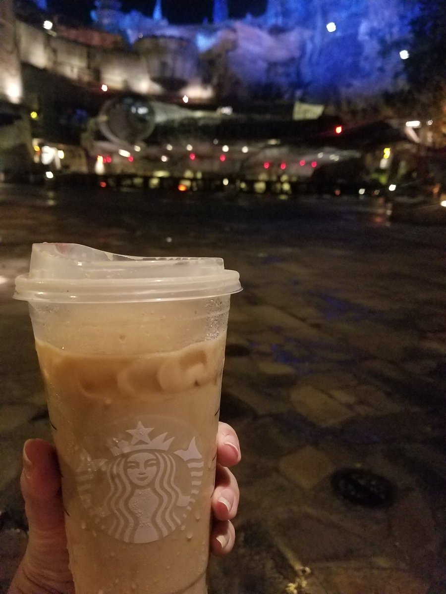 Stacytheblondy's tweet photo. 2 reasons to get up early in the morning: 1. Make it thru the @Starbucks drive thru 2. Enjoy said Starbucks in front of the Falcon #starbucks #alwaysiced #ufcjconline #goodmorning #brightsuns #galaxysedge #hollywoodstudios #dhs https://t.co/aTOWB55c9y