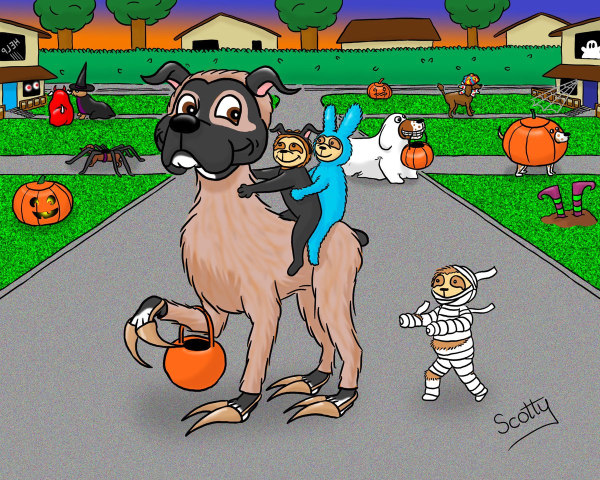Please have a Happy &amp; Safe Halloween. We won’t be giving out candy this year, we think it’s best. 🎃😘❤️Thanks <a href="/ScottysCartoons/">Helen 'Scotty' King</a> for the awesome picture!! I’m a sloth!!