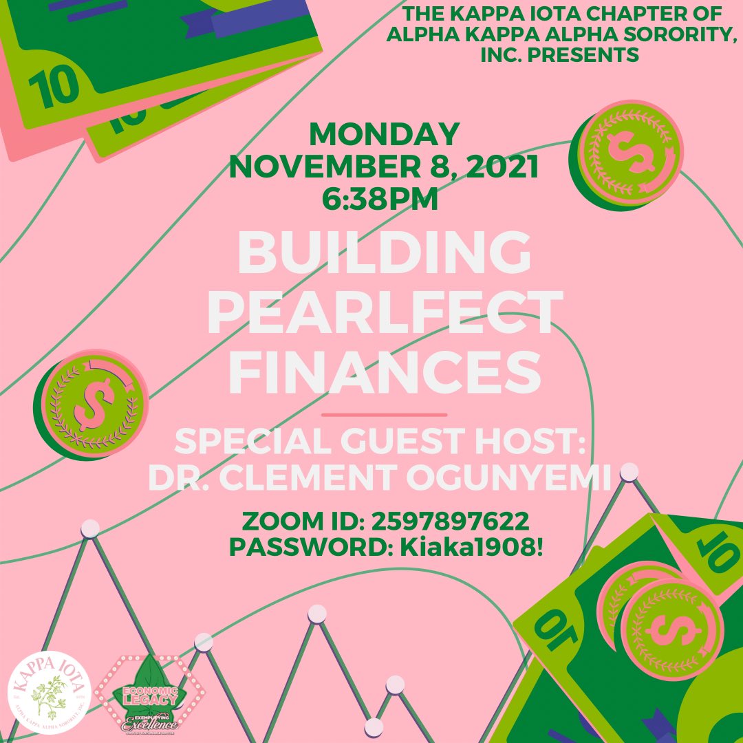 A penny for your thought? Financial literacy is everything! Dr. Clement Ogunyemi will be speaking on building your economic legacy and how to be financially literate. Skee you there! 💕💚
