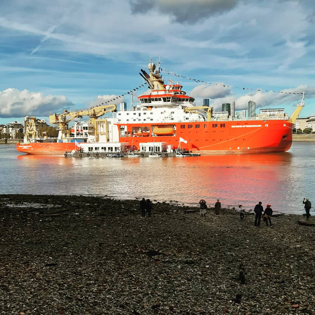 ClareHowes's tweet photo. Awe inspiring to see #RRSSirDavidAttenborough up close as part of the #IceWorldsGreenwich event before #COP26 and the ship's maiden voyage to Antarctica 🚢❄🐧🇦🇶 https://t.co/vgso9Pw4LU