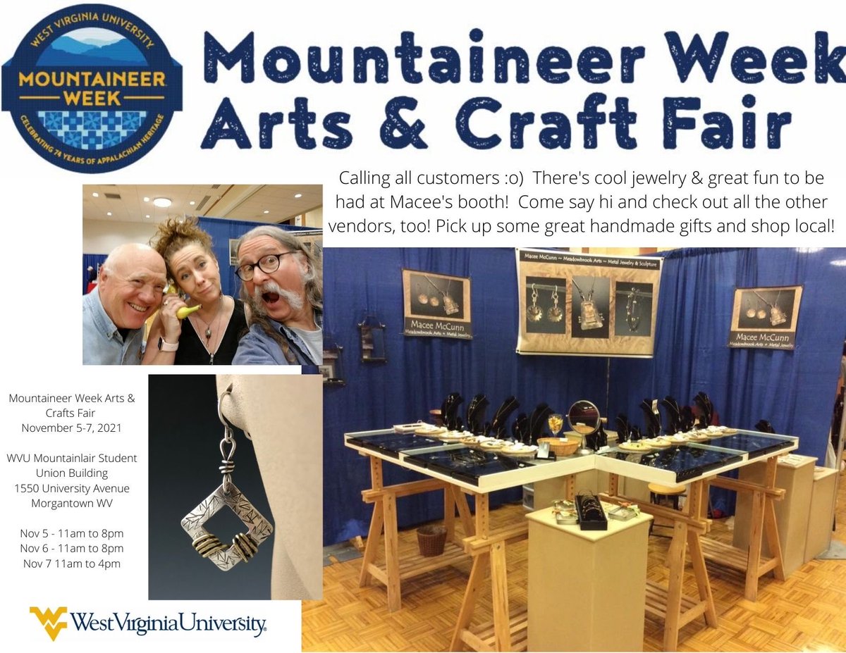 meadowbrookarts's tweet photo. Come see me. And well, the other vendors too 😉! All your peeps need some new organic and industrial bling to dress up the body!
#MeadowbrookArts #MaceeMare #MetalJewelry #Earrings #Neckaces #Rings #JewelryByMacee #Metalsmith #Handmade #ShopSmall #ShopLocal #MountaineerWeek #WVU https://t.co/GKBTZqP50h
