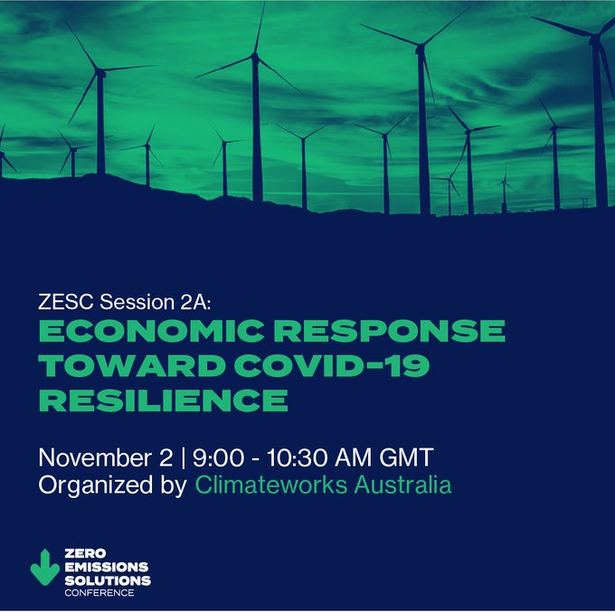 📣 #ZESC2021 |Session 2A:“Economic Response Toward Covid-19 Resilience” 📅November, 2 ⏰9.00 -10.30 AM GMT This session discusses the importance of a green recovery from #COVID19 and how it will help countries achieve their #SDGs ✍️buff.ly/3BrEavZ
